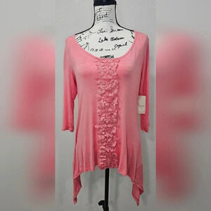 Misia Women's 3/4 Sleeve pink Boho Lave Tunic Blouse Size Medium NWT